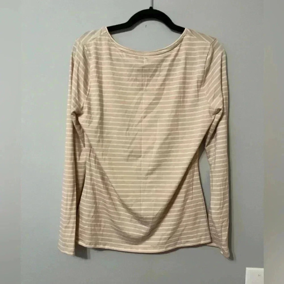 Garnet Hill Long Sleeve Beige/Tan and White Striped Shirt Size Medium - Picture 6 of 6
